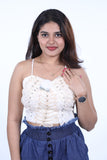White CROSET FEATHER TOP