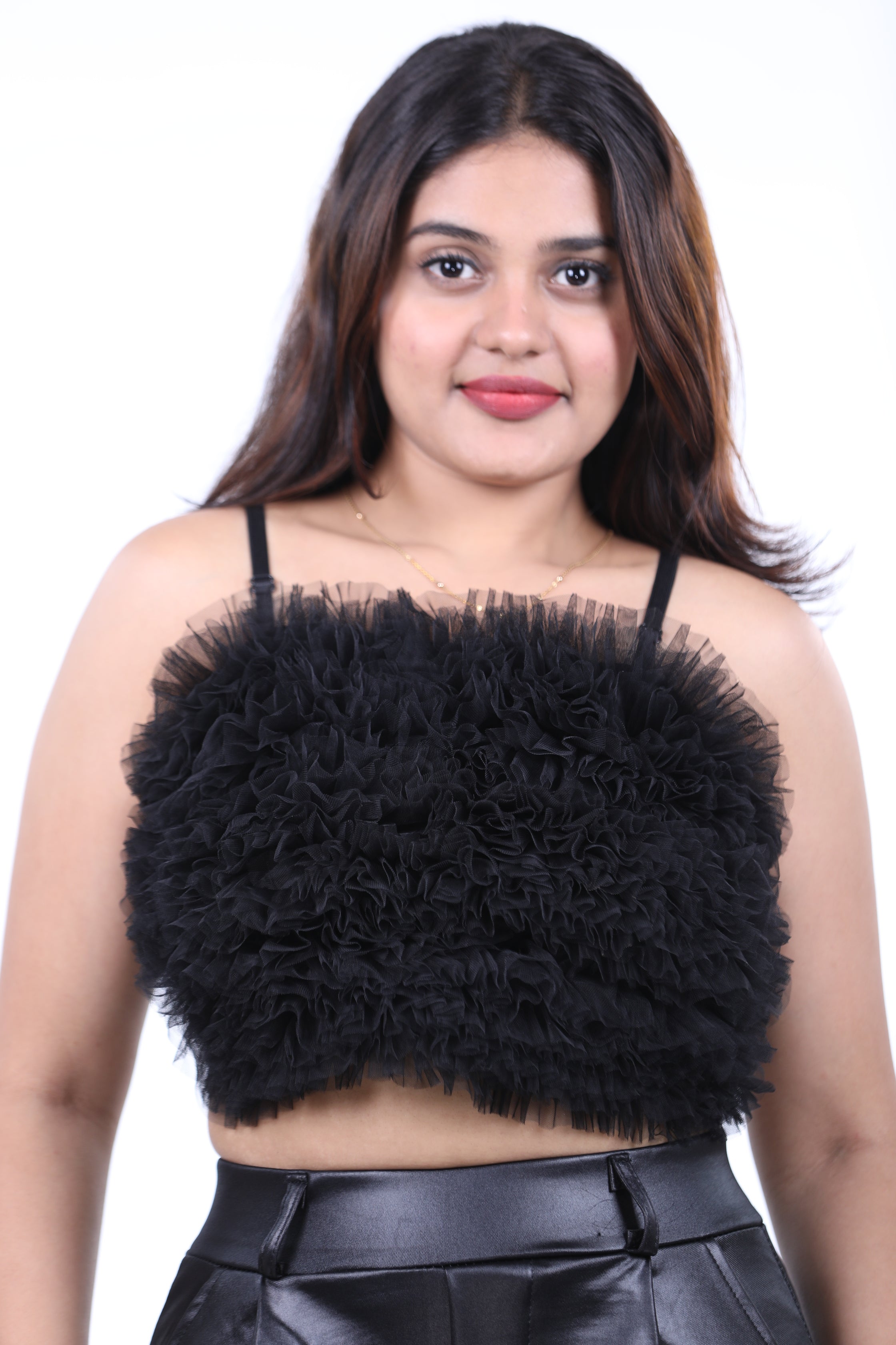 Black CROSET FRILL TOP