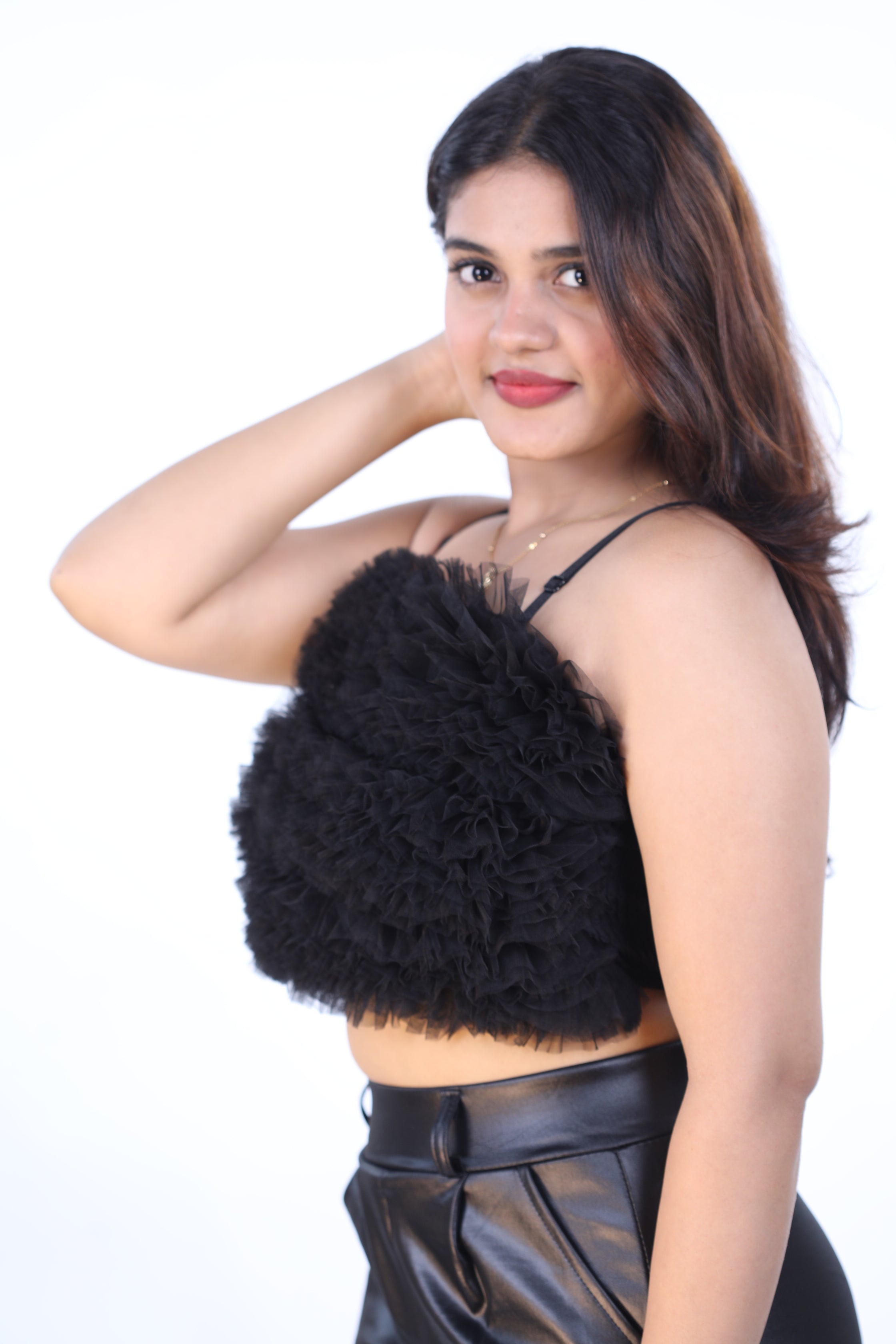 Black CROSET FRILL TOP