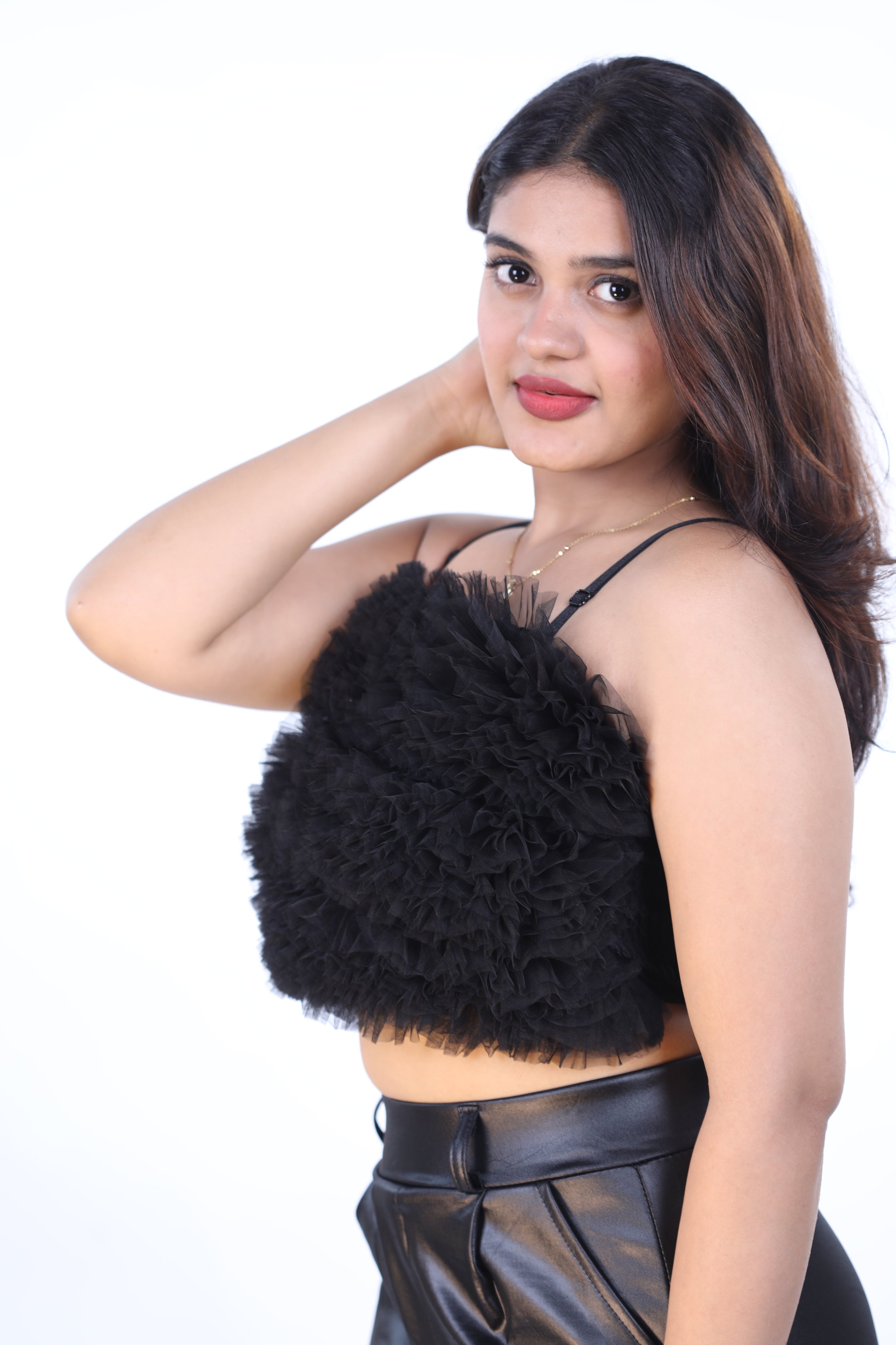 Black CROSET FRILL TOP