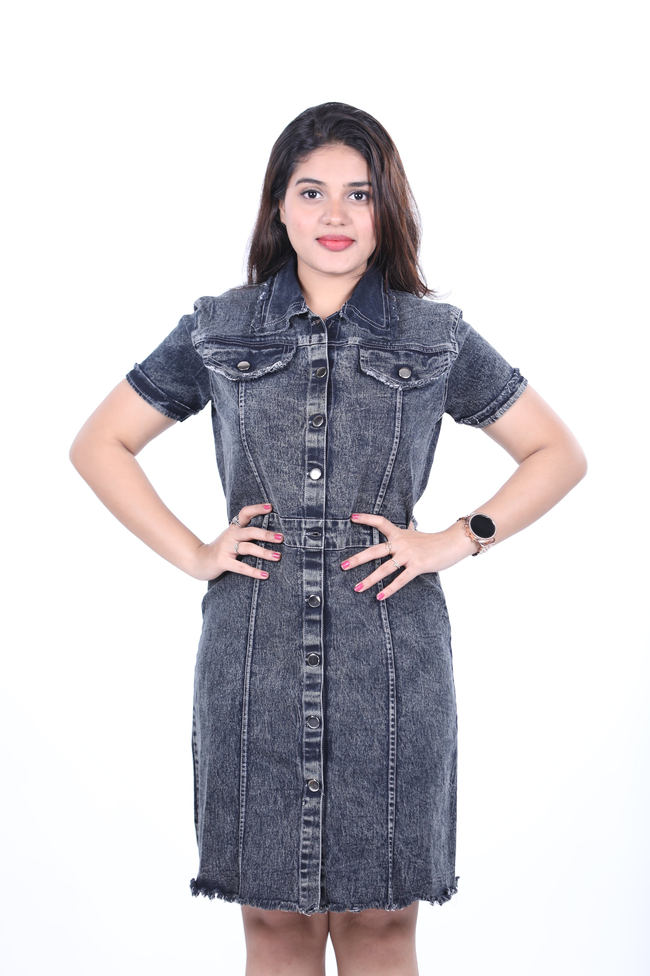 Gray Black Denim Dress