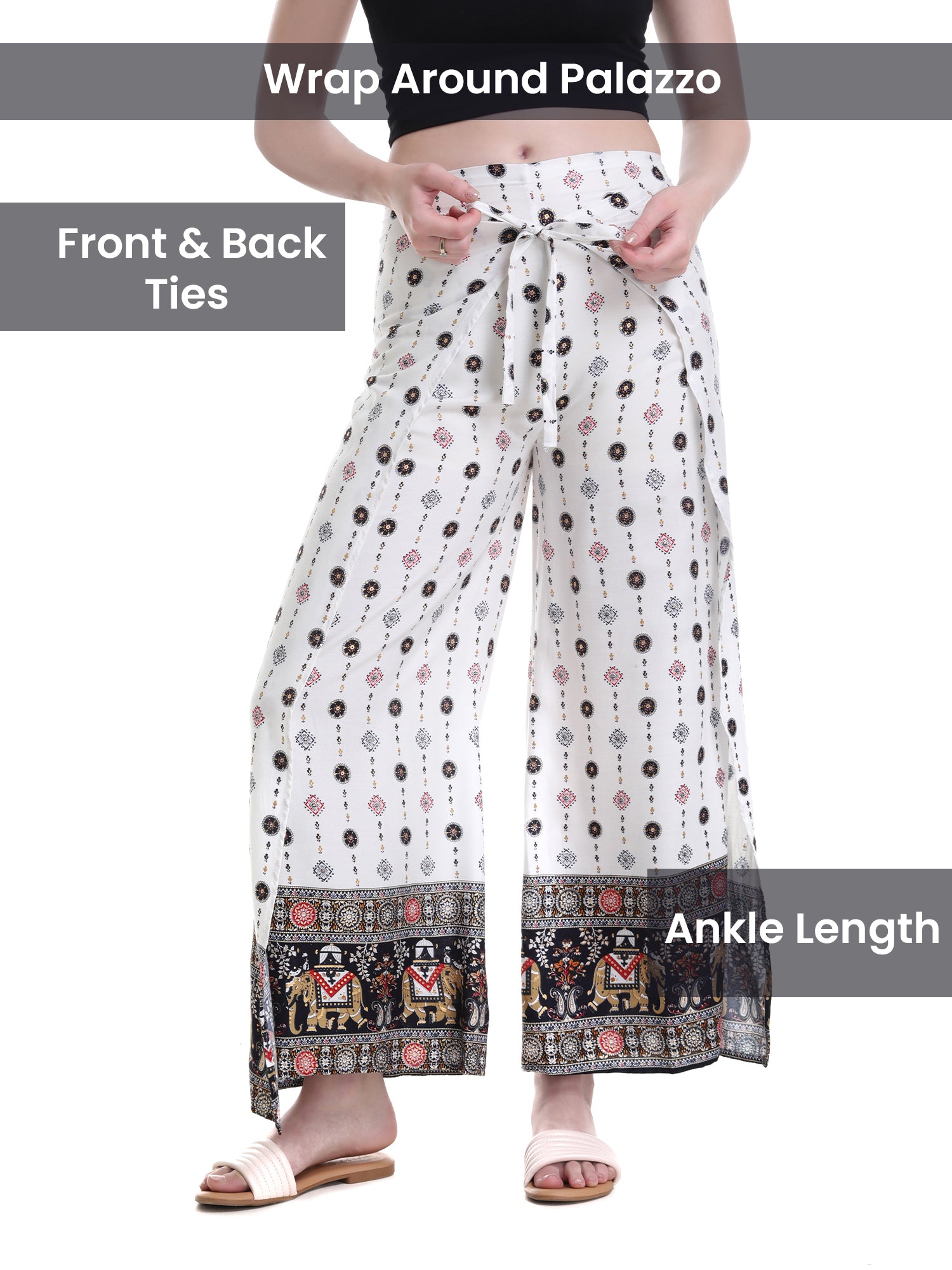 Wrap Around White Dotted Plazzo